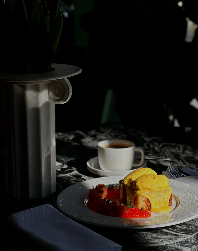 Morning coffee and breakfast sweets served at Reserve in Tbilisi